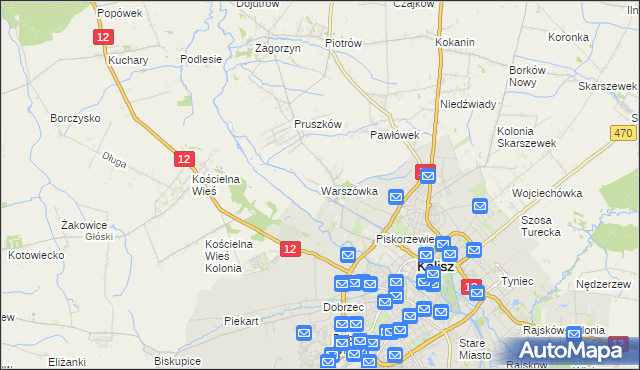 mapa Warszówka gmina Blizanów, Warszówka gmina Blizanów na mapie Targeo