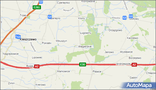 mapa Węgierskie gmina Kostrzyn, Węgierskie gmina Kostrzyn na mapie Targeo