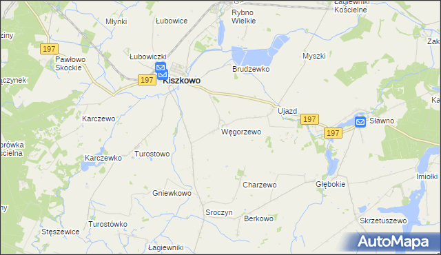 mapa Węgorzewo gmina Kiszkowo, Węgorzewo gmina Kiszkowo na mapie Targeo