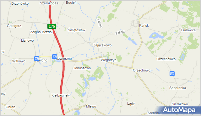 mapa Węgorzyn gmina Ryńsk, Węgorzyn gmina Ryńsk na mapie Targeo