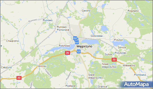 mapa Węgorzyno, Węgorzyno na mapie Targeo