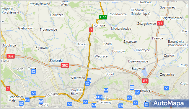 mapa Węgrzce gmina Zielonki, Węgrzce gmina Zielonki na mapie Targeo