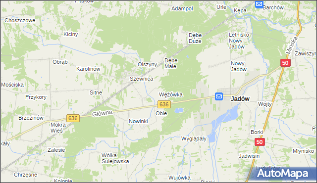 mapa Wężówka gmina Jadów, Wężówka gmina Jadów na mapie Targeo