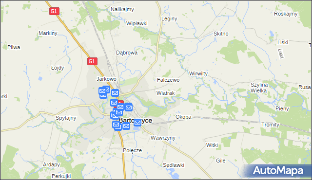 mapa Wiatrak gmina Bartoszyce, Wiatrak gmina Bartoszyce na mapie Targeo