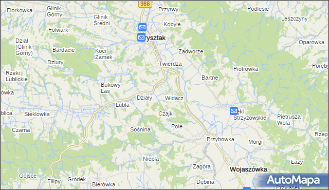 mapa Widacz gmina Frysztak, Widacz gmina Frysztak na mapie Targeo