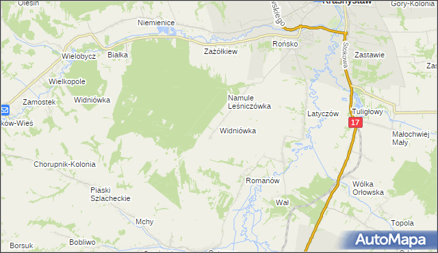 mapa Widniówka gmina Krasnystaw, Widniówka gmina Krasnystaw na mapie Targeo