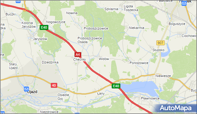 mapa Widów gmina Rudziniec, Widów gmina Rudziniec na mapie Targeo