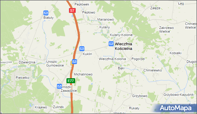 mapa Wieczfnia-Kolonia, Wieczfnia-Kolonia na mapie Targeo