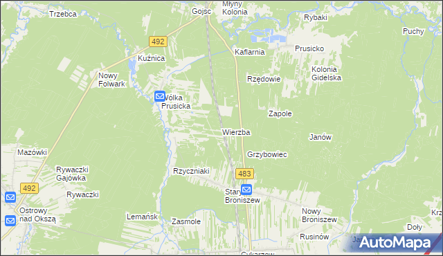 mapa Wierzba gmina Nowa Brzeźnica, Wierzba gmina Nowa Brzeźnica na mapie Targeo