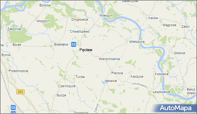 mapa Wierzchownia gmina Pęcław, Wierzchownia gmina Pęcław na mapie Targeo