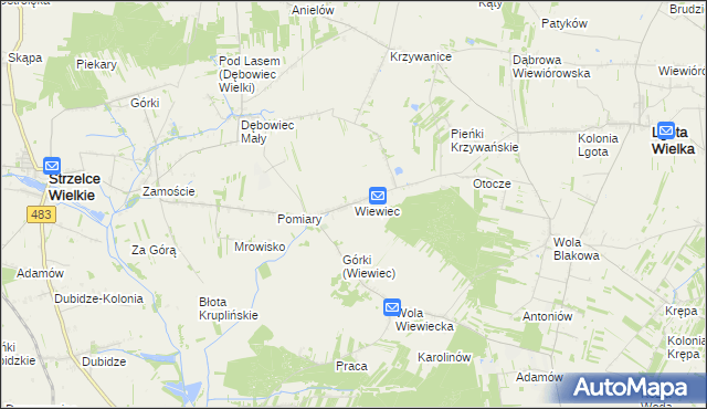 mapa Wiewiec, Wiewiec na mapie Targeo