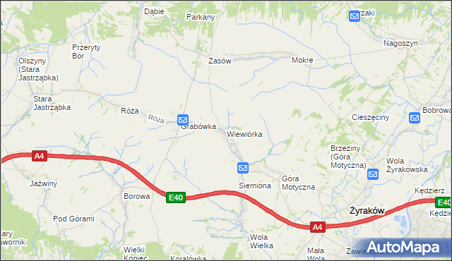 mapa Wiewiórka gmina Żyraków, Wiewiórka gmina Żyraków na mapie Targeo