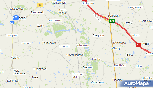 mapa Wiktorowo gmina Lubień Kujawski, Wiktorowo gmina Lubień Kujawski na mapie Targeo