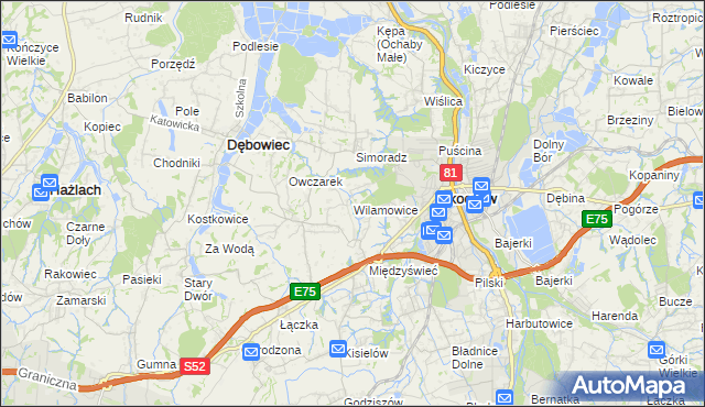 mapa Wilamowice gmina Skoczów, Wilamowice gmina Skoczów na mapie Targeo