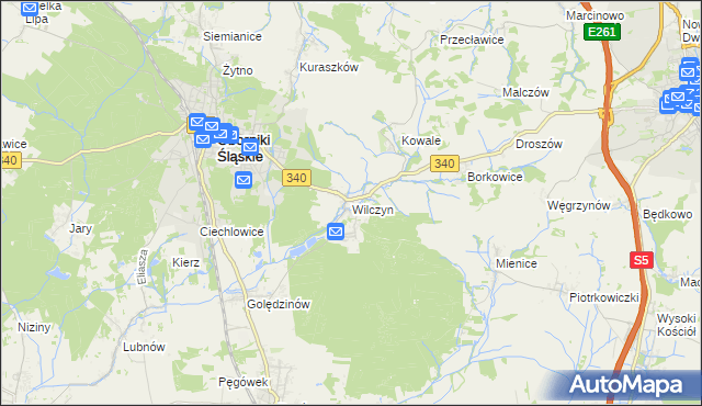 mapa Wilczyn gmina Oborniki Śląskie, Wilczyn gmina Oborniki Śląskie na mapie Targeo