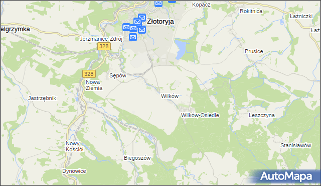 mapa Wilków gmina Złotoryja, Wilków gmina Złotoryja na mapie Targeo