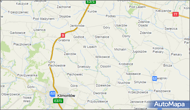 mapa Wilkowice gmina Klimontów, Wilkowice gmina Klimontów na mapie Targeo