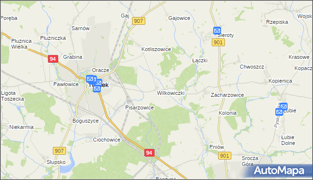 mapa Wilkowiczki gmina Toszek, Wilkowiczki gmina Toszek na mapie Targeo