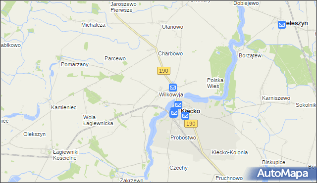 mapa Wilkowyja gmina Kłecko, Wilkowyja gmina Kłecko na mapie Targeo