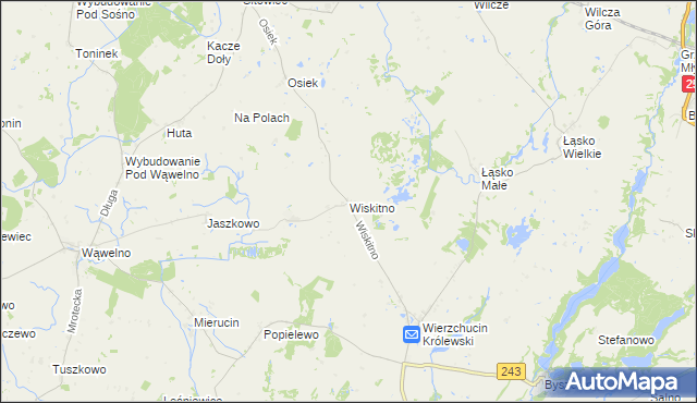 mapa Wiskitno gmina Koronowo, Wiskitno gmina Koronowo na mapie Targeo