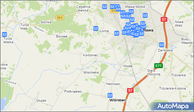 mapa Wiśniewko gmina Wiśniewo, Wiśniewko gmina Wiśniewo na mapie Targeo