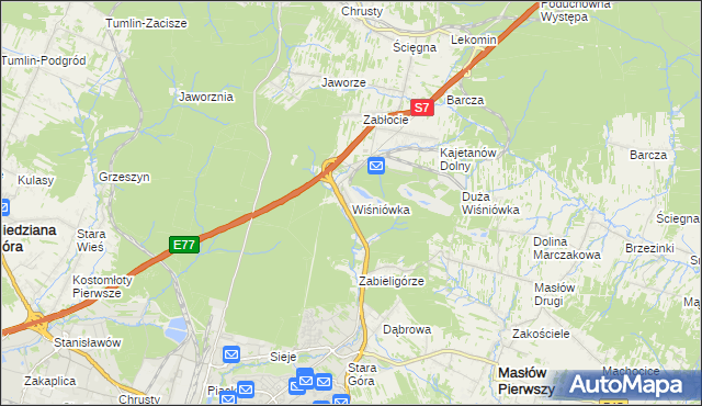 mapa Wiśniówka gmina Masłów, Wiśniówka gmina Masłów na mapie Targeo