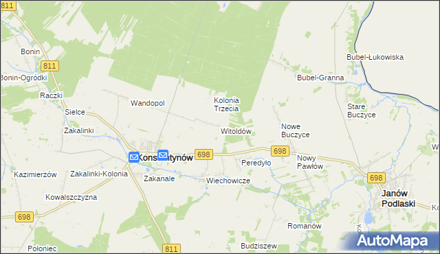 mapa Witoldów gmina Konstantynów, Witoldów gmina Konstantynów na mapie Targeo