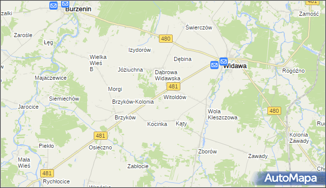 mapa Witoldów gmina Widawa, Witoldów gmina Widawa na mapie Targeo