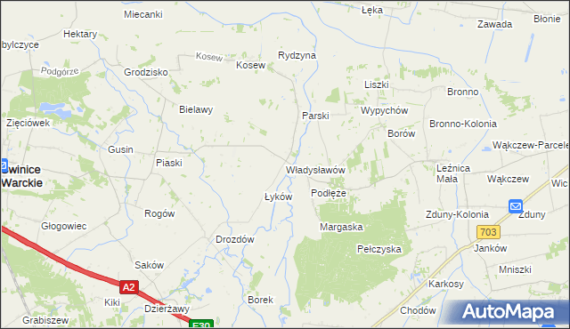 mapa Władysławów gmina Świnice Warckie, Władysławów gmina Świnice Warckie na mapie Targeo