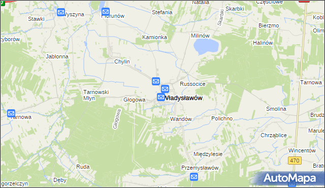 mapa Władysławów powiat turecki, Władysławów powiat turecki na mapie Targeo