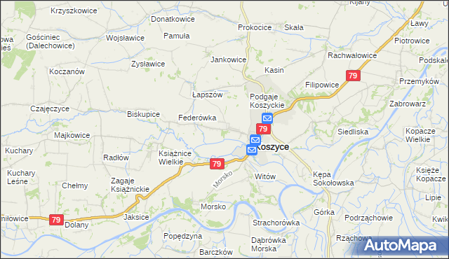 mapa Włostowice gmina Koszyce, Włostowice gmina Koszyce na mapie Targeo