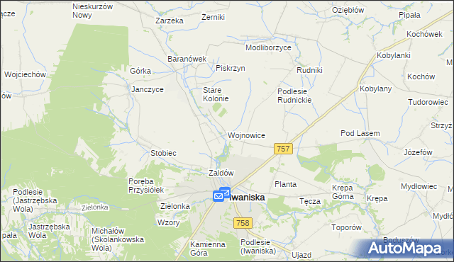 mapa Wojnowice gmina Iwaniska, Wojnowice gmina Iwaniska na mapie Targeo