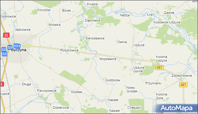 mapa Wojsławice gmina Byczyna, Wojsławice gmina Byczyna na mapie Targeo