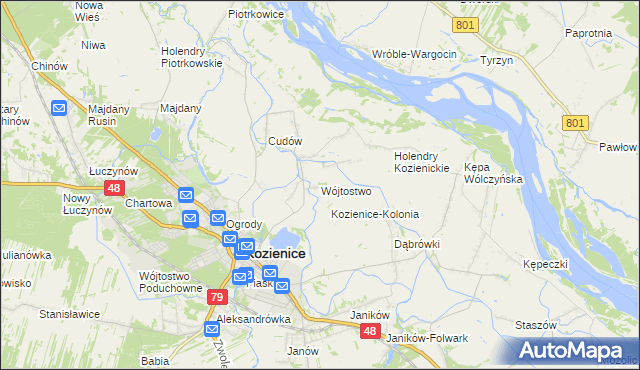 mapa Wójtostwo gmina Kozienice, Wójtostwo gmina Kozienice na mapie Targeo