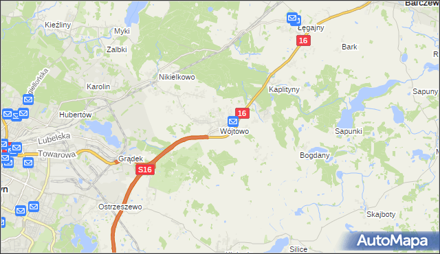 mapa Wójtowo gmina Barczewo, Wójtowo gmina Barczewo na mapie Targeo