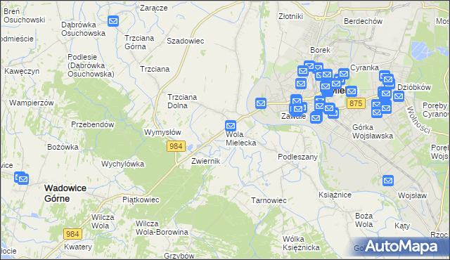 mapa Wola Mielecka, Wola Mielecka na mapie Targeo