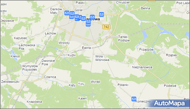 mapa Wola Wiśniowa, Wola Wiśniowa na mapie Targeo