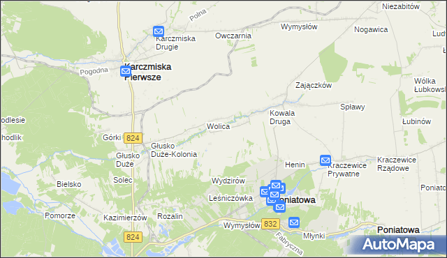 mapa Wolica-Kolonia gmina Karczmiska, Wolica-Kolonia gmina Karczmiska na mapie Targeo