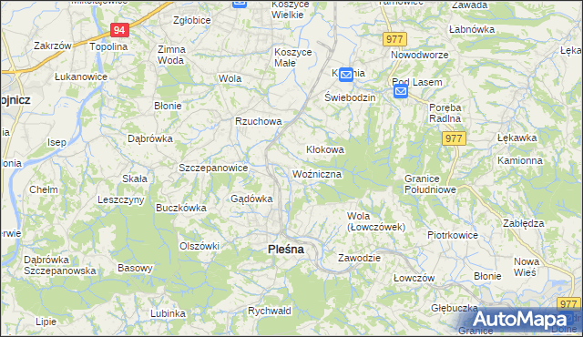 mapa Woźniczna, Woźniczna na mapie Targeo