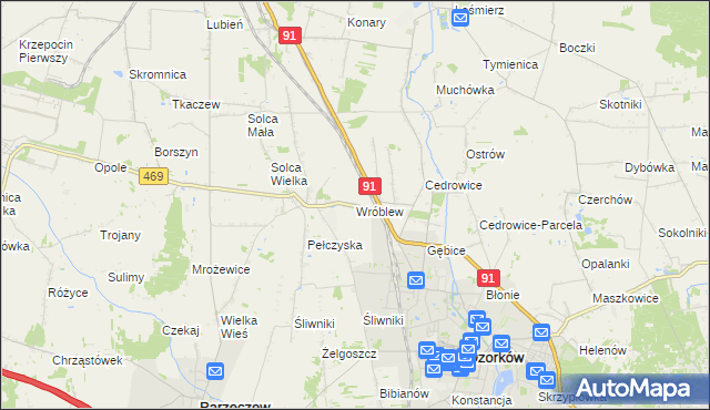 mapa Wróblew gmina Ozorków, Wróblew gmina Ozorków na mapie Targeo