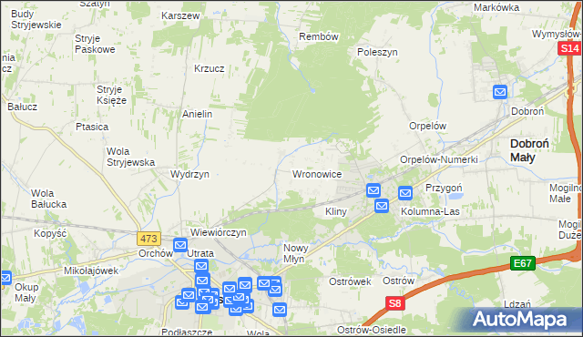 mapa Wronowice gmina Łask, Wronowice gmina Łask na mapie Targeo