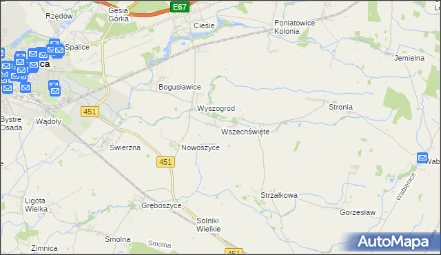 mapa Wszechświęte gmina Oleśnica, Wszechświęte gmina Oleśnica na mapie Targeo