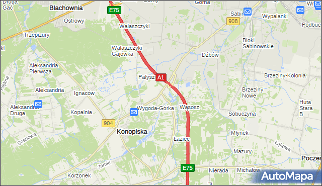 mapa Wygoda gmina Konopiska, Wygoda gmina Konopiska na mapie Targeo