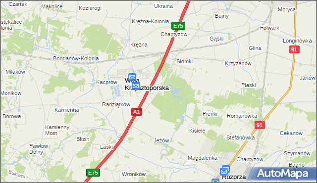 mapa Wygoda gmina Wola Krzysztoporska, Wygoda gmina Wola Krzysztoporska na mapie Targeo