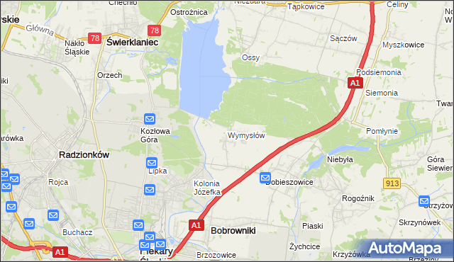 mapa Wymysłów gmina Bobrowniki, Wymysłów gmina Bobrowniki na mapie Targeo