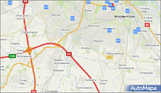 mapa Wysoka gmina Kobierzyce, Wysoka gmina Kobierzyce na mapie Targeo