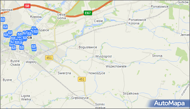 mapa Wyszogród gmina Oleśnica, Wyszogród gmina Oleśnica na mapie Targeo