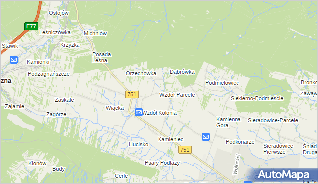 mapa Wzdół-Parcele, Wzdół-Parcele na mapie Targeo