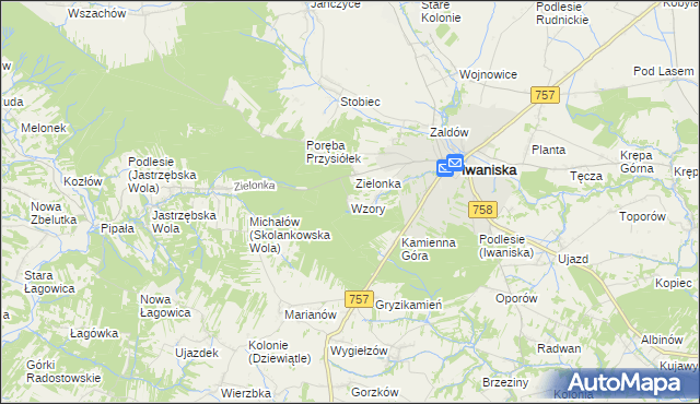 mapa Wzory gmina Iwaniska, Wzory gmina Iwaniska na mapie Targeo