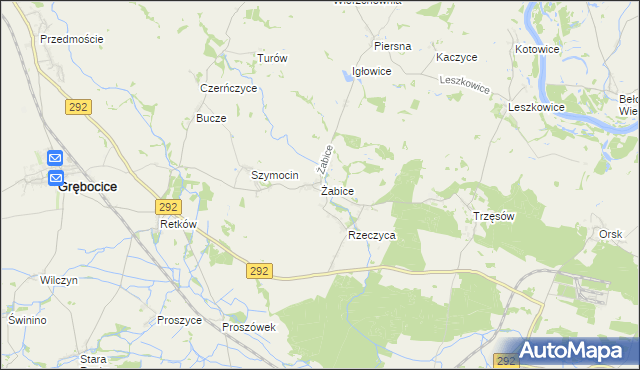 mapa Żabice gmina Grębocice, Żabice gmina Grębocice na mapie Targeo